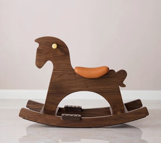 Walnut Wood Baby Rocking Horse, Solid Wood Rocking Chair for Toddler ...