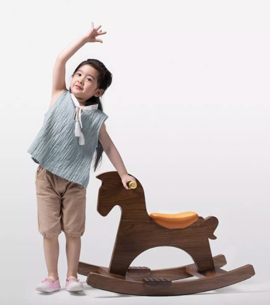 Walnut Wood Baby Rocking Horse, Solid Wood Rocking Chair for Toddler ...