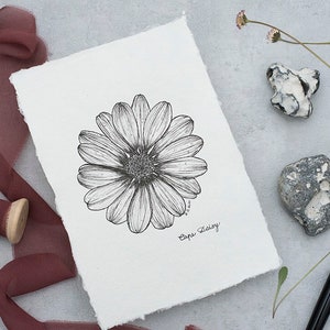 Handgemalte Karte, Original Zeichnung auf handgeschöpftem Papier mit Büttenrand, Illustration, botanical, Blumen, Zeichnung, artwork, Kunst