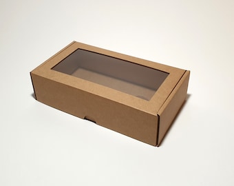 Cardboard gift boxes with transparent window and lid - 23 x 12.7 x 6 cm | 9 x 5 x 2.35 ''