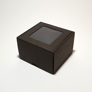 Zwarte kartonnen geschenkdoos met transparant venster en deksel - 10 x 10 x 7 cm | 3,95 x 3,95 x 2,75''