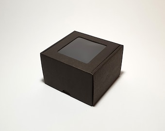 Schwarze Geschenkschachteln aus Karton mit Sichtfenster und Deckel - 10 x 10 x 7 cm | 10 x 10 x 7 cm