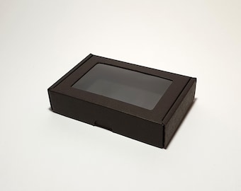 Black cardboard gift boxes with transparent window and lid - 13.5 x 9 x 3 cm | 5.3 x 3.55 x 1.2 ''