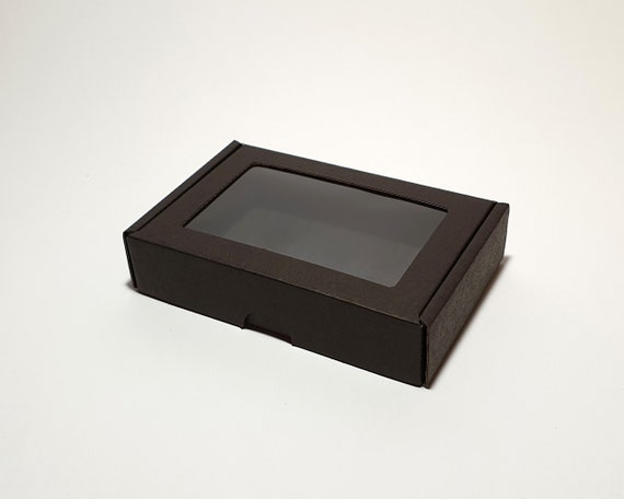 Black cardboard gift boxes with transparent window and lid - 13.5 x 9 x 3 cm | 5.3 x 3.55 x 1.2 ''