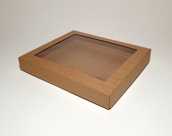 Cardboard gift boxes with transparent window and removable lid - 23.5 x 19.5 x 3 cm | 9.25 x 7.7 x 1.2 ''