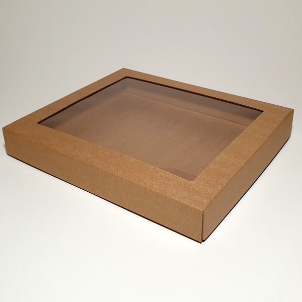 Cardboard gift boxes with transparent window and removable lid - 23.5 x 19.5 x 3 cm | 9.25 x 7.7 x 1.2 ''