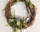 Succulent and Blue Thistle Wreath