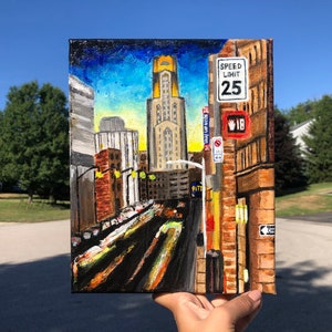 University of Pittsburgh Painting - Oakland, PA - Art Print - Original 8x10 Canvas - College Wall Decor/Art