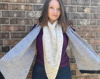 Herring Gull Deep V Wrap Shawl Color Blocked Crochet Pattern PDF Instant Download