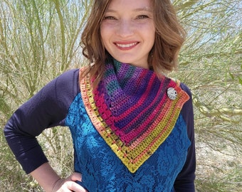 Chroma Story Mitreed Striped Cowl Häkelanleitung mit Oma Quadrat oder Block Stiche PDF Instant Download