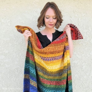 Inflections of Color Striped Rainbow Blanket Throw Afghan Crochet Pattern PDF Instant Download
