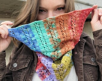 The One with all the Colors Mini-Skein Textured Cabled Striped JAYGO Cowl Crochet Pattern PDF Instant Download