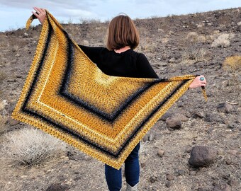 Stellarium Striped Concentric Square Wrap Shawl Crochet Pattern with Ombre Gradient Yarn PDF Instant Download