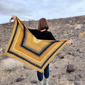 Stellarium Striped Concentric Square Wrap Shawl Crochet Pattern with Ombre Gradient Yarn PDF Instant Download