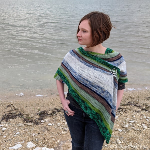 James River Asymmetric Rectangular Striped Wrap Shawl Crochet Pattern PDF Instant Download