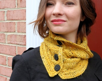 The Indubious Neckwarmer Asymmetric Rectangular Buttoned Cowl Crochet Pattern PDF Instant Download