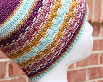 Brixel Hat Mini-Skein Textured Striped Hat Crochet Pattern PDF Instant Download