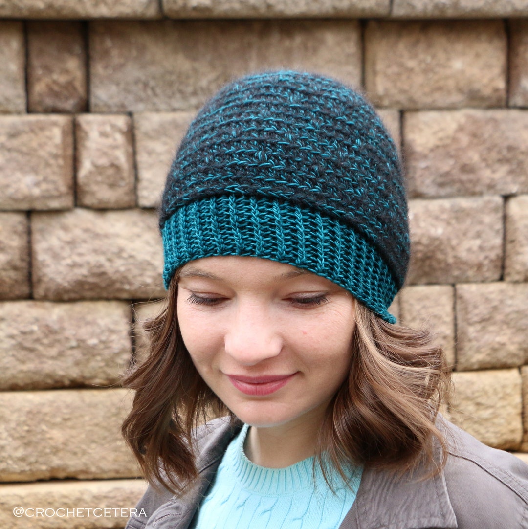 Handcrafted Knit Spiral Slouchy Beanie - Teal Marled The Aqua chunky slouchy beanie – Lelsloom main image 3