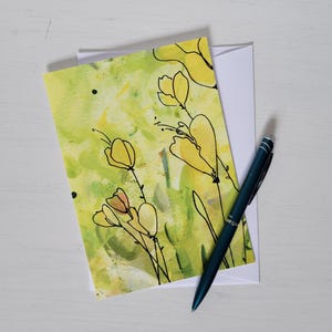 Desert Musings 10 [Carte unique] : carte de voeux vierge florale abstraite jaune avec carte de correspondance fleurs enveloppe blanche