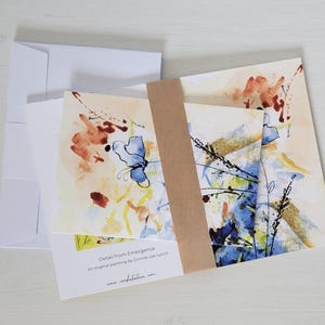 Reflexiones sobre el desierto 4: Tarjetas de felicitación en blanco con diseño floral abstracto en azul y naranja con sobres blancos, paquete de 10 (EE. UU. y Canadá) Juego de papelería con flores Tarjetas de notas
