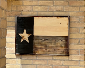 Rustic Charred Wood Texas Flag: Subdued Black and White Lone Star