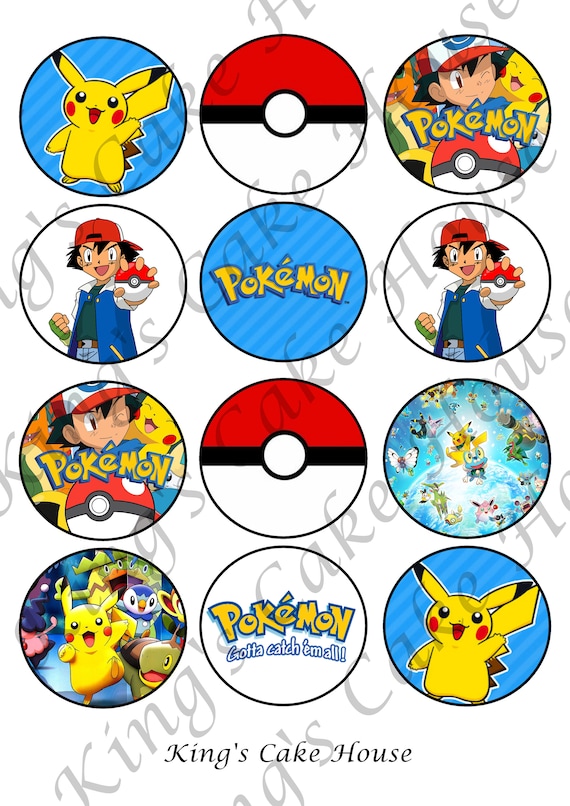 Pokemon cupcake toppers, edible icing sheet, birthday cake topper.