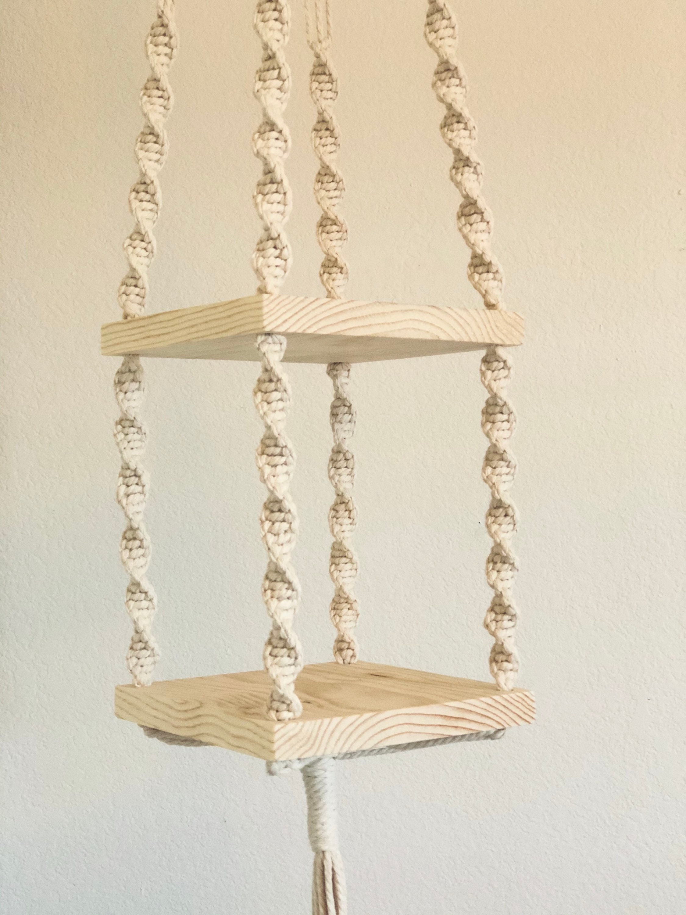Macrame Two Tier Hanging Shelf Macrame Double Hanging Shelf Etsy