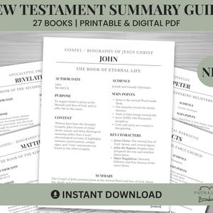 Complete New Testament Bible Book Summaries | Matthew to Revelation Overview | Printable & Digital Bible Study Guide | Scripture Study PDF