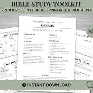 Bible Study Tool Kit | Printable & Digital Scripture Study Bundle | 6 Bible Study Resources in 1 | Faith Journaling and Devotional PDF Set