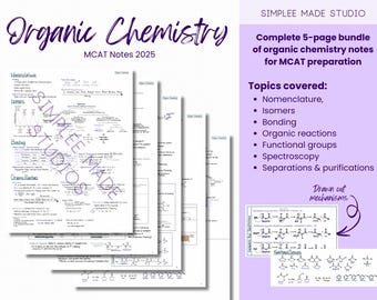 Organic Chemistry MCAT Bewertungsnotizen und zusammenfassende Diagramme