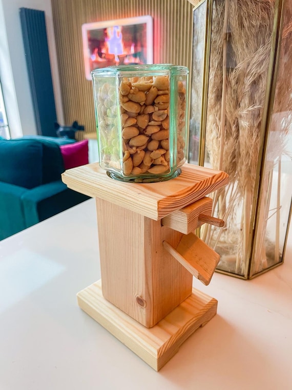 Wooden Peanut Dispenser, Handmade Rustic Nut Dispenser, Quirky Eco