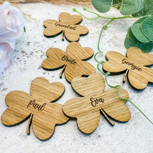 Personalised Wooden Place Names, Irish Shamrock, Wedding Favours, Wedding Place Card, Wedding Card