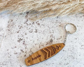 Personalised Wooden Place Names, Paddleboard Keyring, Beach Surf Party