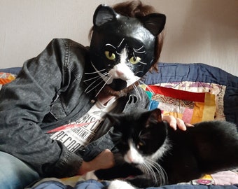 Mask Cat Blue paper mache strange animal Magic