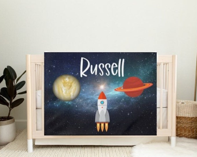 Space Baby Blanket Rocket Ship Blanket Personalized Baby Boy Blanket Baby Name Blanket Personalized Baby Blanket Boy Space Nursery Theme