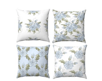 Blue and white floral pillow covers 18x18, 20x20, blue and white pillows, decorative pillows for couch blue, blue pillow case, cushion cover