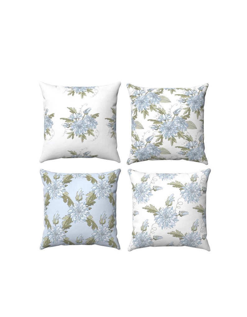 Blue and White Floral Pillow Covers 18x18 20x20 Blue and Etsy