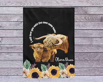 Highland Cow Blanket Highland Cow Nursery Highland Cow Lovie Personalized Cow Blanket Cow Baby Gift Cow Minky Highland Cow Baby