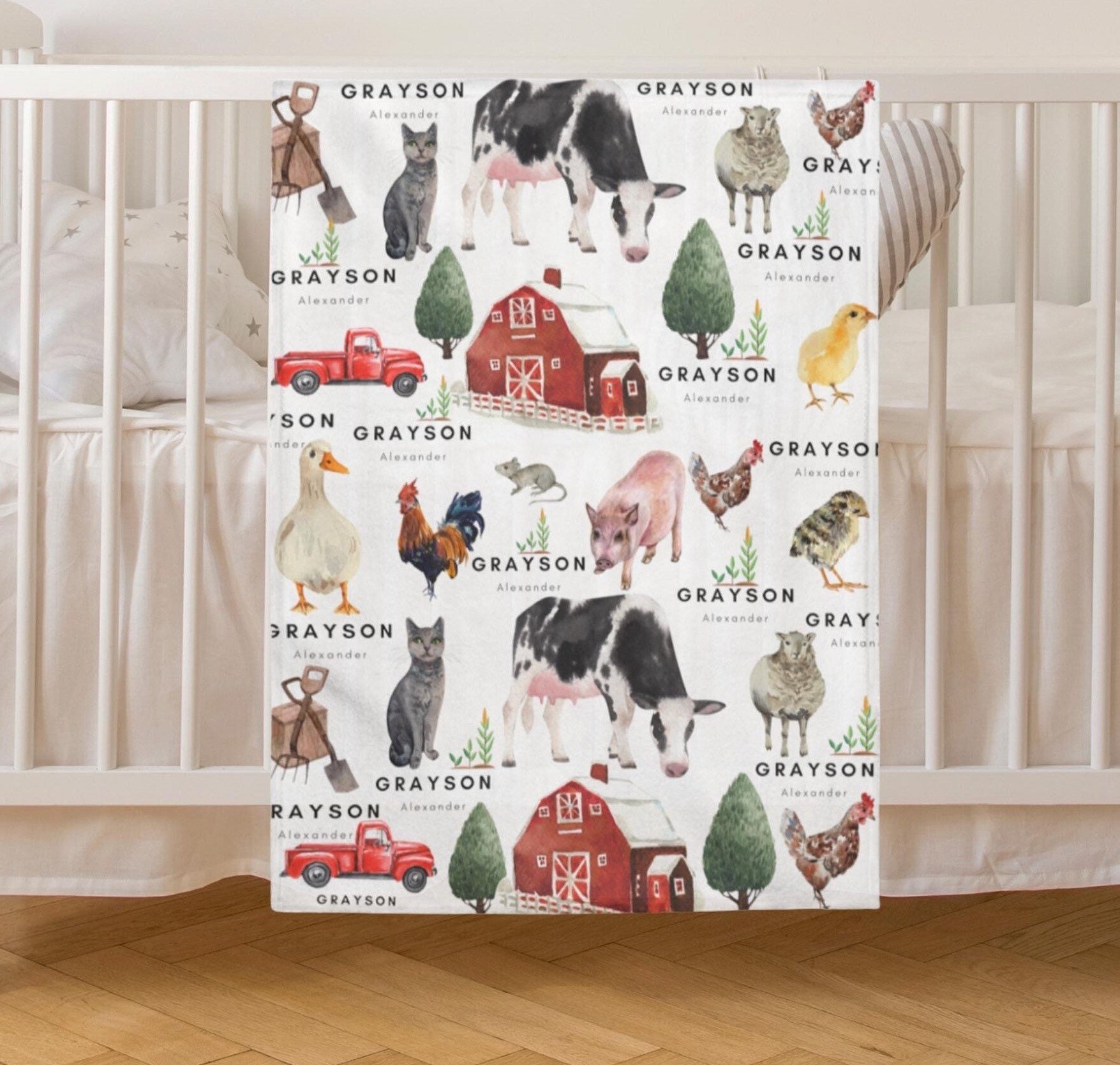 Farm Baby Blanket Farm Animals Baby Blanket Personalized Baby Etsy