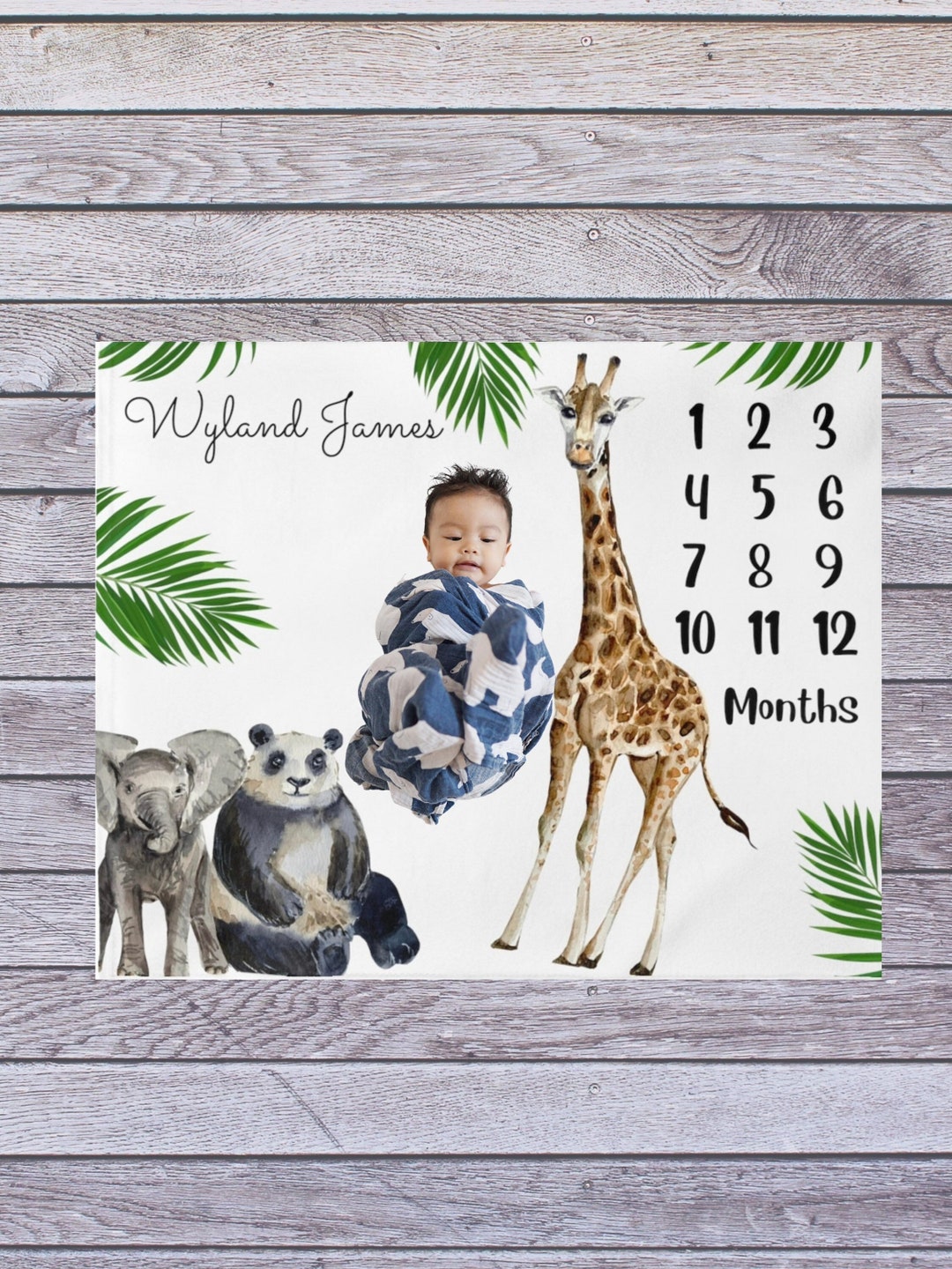 Milestone Blanket Boy Safari Personalized Baby Blanket Boy Jungle ...