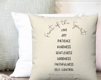 Fruit of the Spirit pillow, Scripture Pillow 18x18, 20x20, 16x16, Bible verse pillow, Christian accent pillow, religious pillow, neutral,