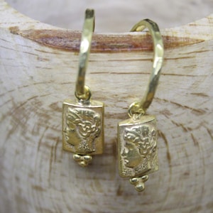 Huggie Hoop earrings unique sterling silver with greek coin charms