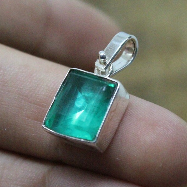 Raw Natural Emerald Unique Design  Sterling Silver Pendant Graduation Gift