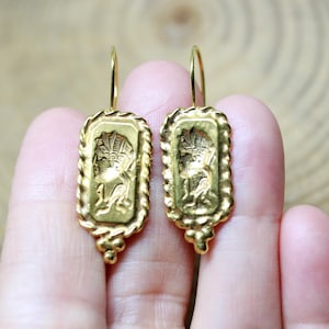 ハンドメイドブロンズローマコインイヤリング：スターリングシルバー925K