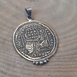 Handmade Roman Coins Emperor Constantius  Necklace, Signet Silver Necklace, Antique Silver, Ancient  Brass Metal and Silver Necklace