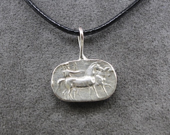 Ancient Bronze Macedonian Coin Pendant Depicting a Horseman - Philip II of Macedon Era Bronze Pendant - 925K Silver Plated
