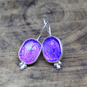 Handmade Intaglio Glass, Earrings Glass art Intaglio hoop Earrings, 925K Sterling Silver Intaglio Ancient Roman Art Earrings
