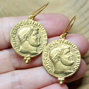ハンドメイドブロンズローマコインイヤリング：スターリングシルバー925