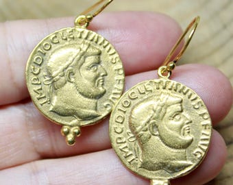 Handmade Bronze Roman Coin Earrings: Sterling Silver 925