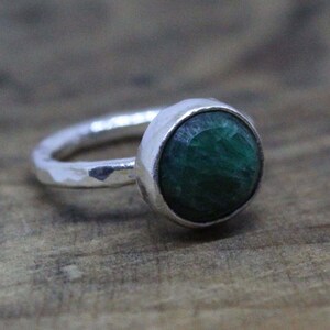 Raw Natural Emerald Unique Design Minimalist Sterling Silver Ring Graduation Gift